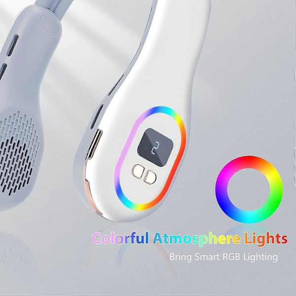 Halsfläkt med RGB Ambient Light, 3600mAh bärbar USB bladlös halsfläkt Tyst fläkt Portabel halsfläkt för resor, sommar