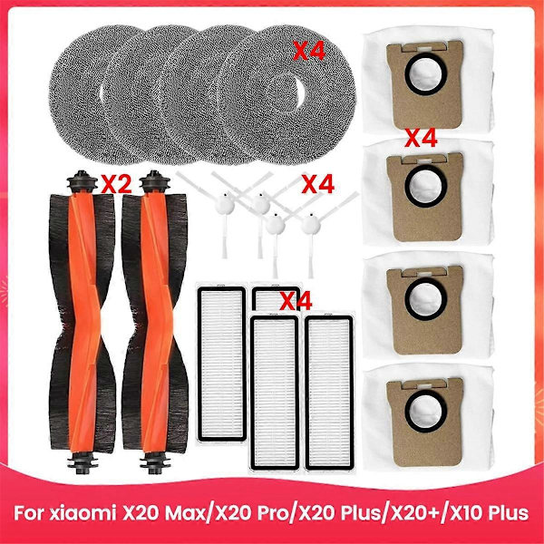 För X20 Max, X20 Pro, X20 Plus, X20+, X10 Plus Robotdammsugare Huvudsida Borstar HEPA-filter Moppduk Dammpåsar