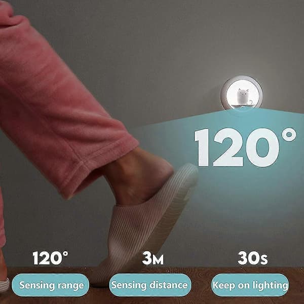 Smart LED søt nattlampe, soverom magnetisk kroppssensorlys, kreativ USB sengelampe White