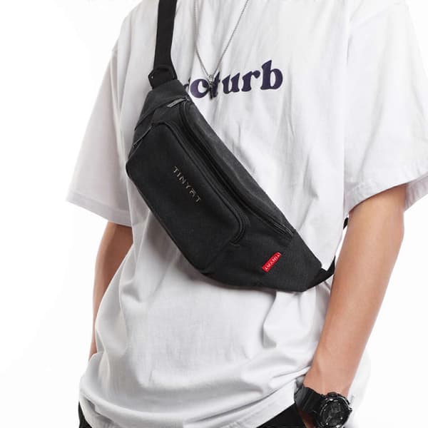 Resväskor för män Sling Bröstficka Mode Midjebälte Väskor Crossbody Fickor Pengar Axelväska Grå Black