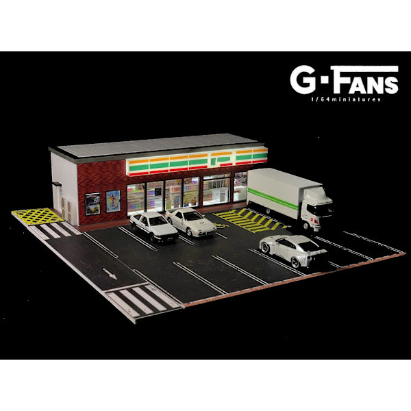 1:64 G FANS Bilgarage Diorama Modell Med LED-lampor Parkeringsplatser Stad DIY Modellset Kan Kombineras med Städer 710020