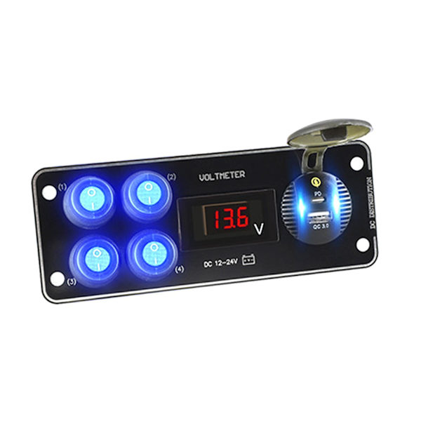 Autolaturi 36W Vedenpitävä 4-osainen kytkinpaneeli veneisiin ja asuntovaunuihin Red Light 170mmx65mm