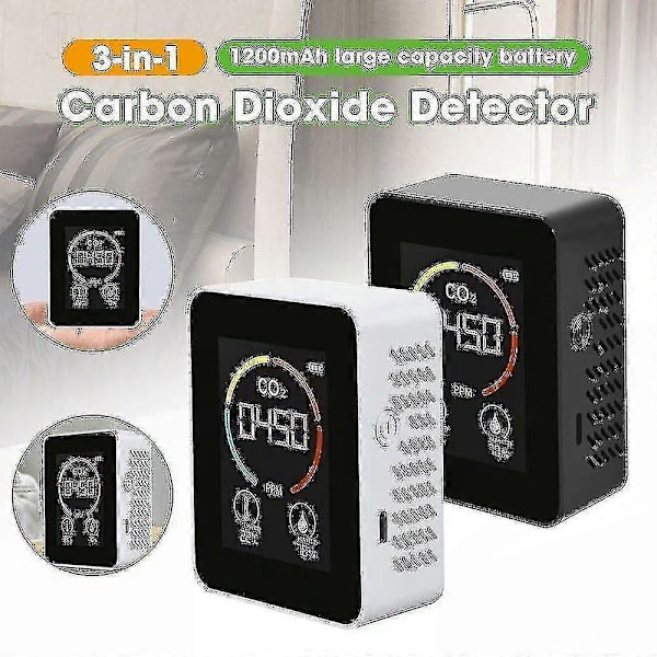 Indendørs Co2 Sensor Co2 Måler Digital Luftdetektor Intelligent Luftkvalitetsanalysator White   ab