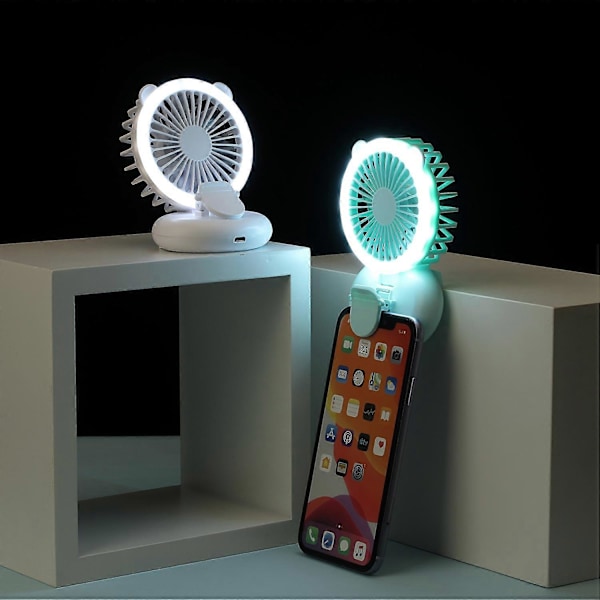 Rosa 2 i 1 Clip-on Fläkt Mini Bärbar Vikbar 3 hastigheter med LED