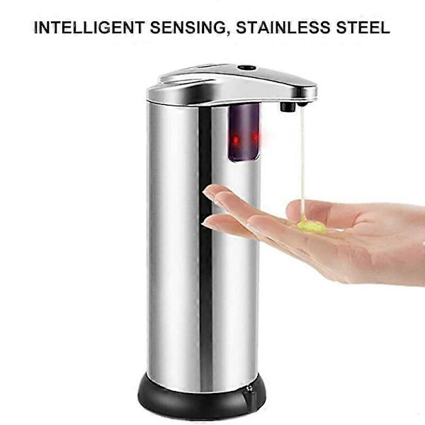 Flytande Tvåldispenser Rostfritt Stål Automatisk Flytande Dispenser Smart Sensor 250ML Handtvättdispenser Hem Kök Badrum Silver