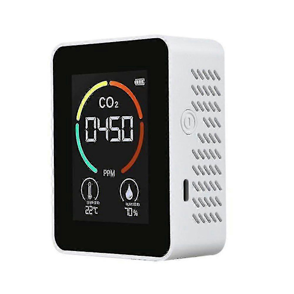 Innendørs CO2-sensor CO2-måler Digital luftdetektor Intelligent luftkvalitetsanalysator White   aa