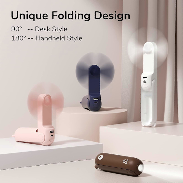 Kädessä pidettävä minituuletin, 3 IN 1 -käsituuletin, kannettava USB-ladattava tuulettimen taskulamppu, vaaleanpunainen