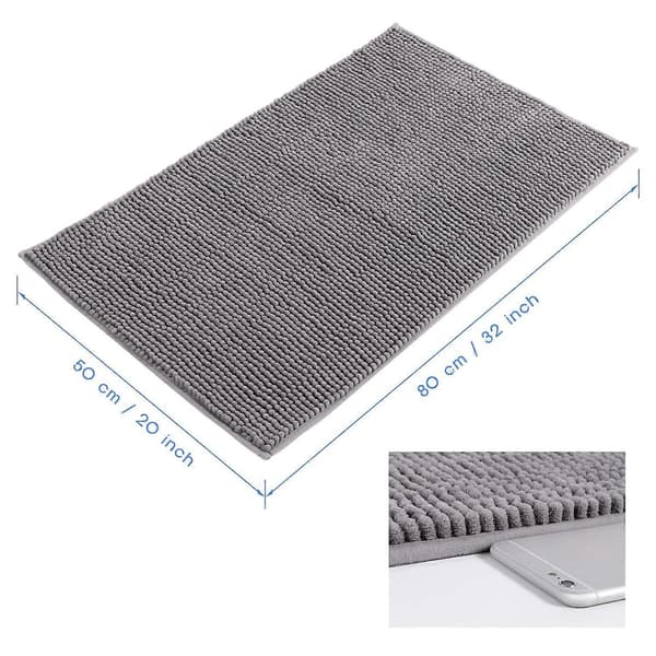 Absorberende badematte 80cm x 50cm Chenille Mikrofiber Baderomsmatte Dusjmatte Grå