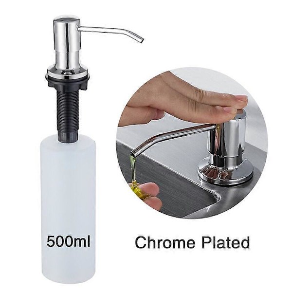 Köksdiskmedelspump 500ml Inbyggd Diskmedelspump För Kök Badrumstillbehör Rostfri Stålpump Flytande PE-flaska Chrome