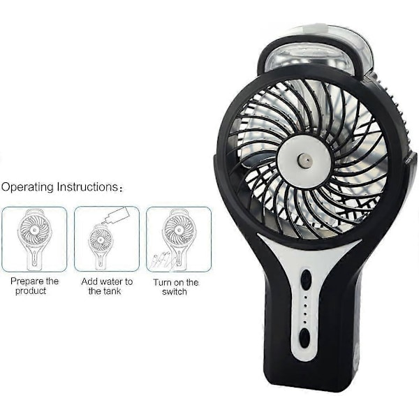 Mini Handheld USB Misting Fan, musta