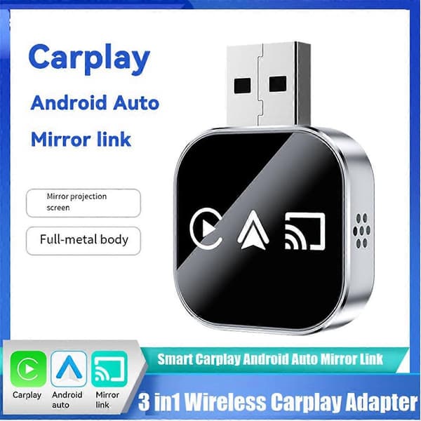 3-i-1 Trådløs Carplay Smart Mirror Link Carplay Android Auto USB Dongle Adapter Kablet Carplay til Wi{XH}