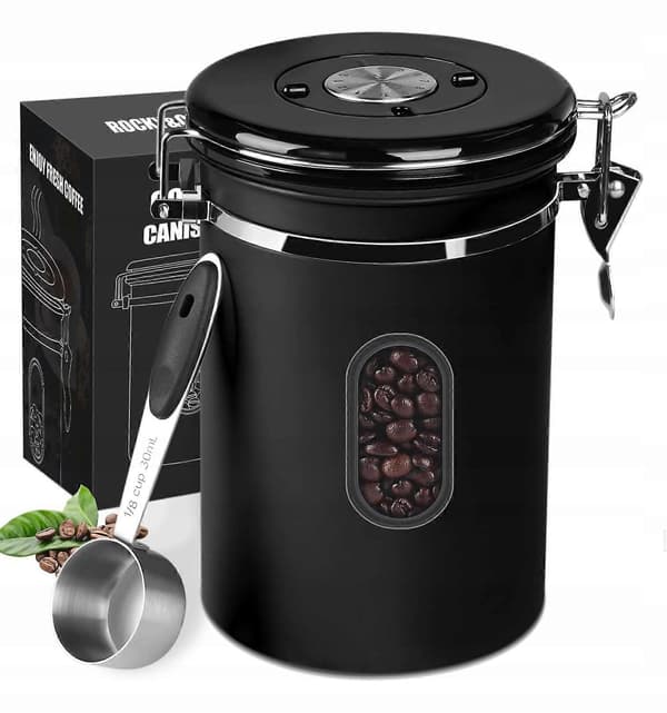 Hermetisk kaffedåse, kaffebeholder i rustfrit stål black