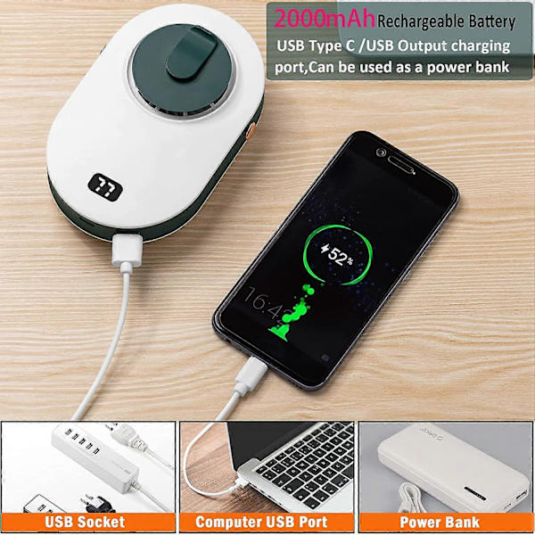 Kannettava kaulaan kiinnitettävä tuuletin, Hands-Free Mini Personal -tuuletin USB-ladattava, Clip-On vyötärötuuletin, 3 nopeusasetusta