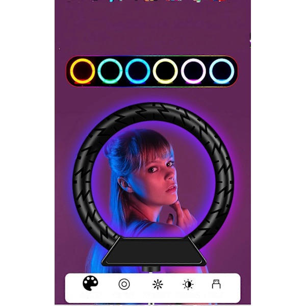 10 cm:n kamera LED RGB -rengasvalo puhelimen valokuvaukseen, LED-rengasvalo USB-täyttölamppu selfie-meikkiin suoraan lähetykseen