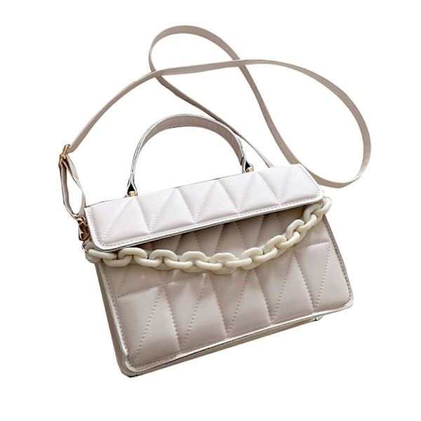 PU Läder Axelväska Rutiga Crossbody Väskor för Kvinnor Vintage Multifunktionell Messenger Handväska med Avtagbar Rem White