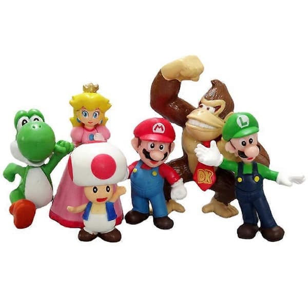 6 st/set Super Mario Action Figur Leksak Mini Docka Bil Dekor Ornament