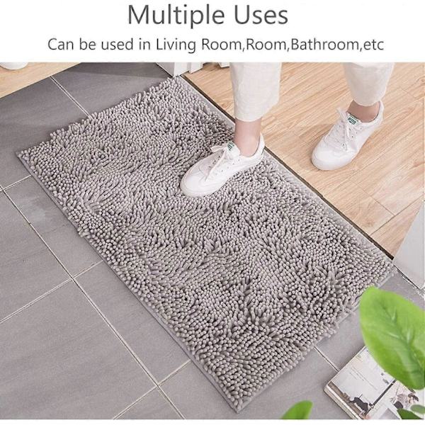 Skridsikker absorberende bademåtte 80cmx50cm Chenille Microfiber brusemåtte til badeværelse, grå