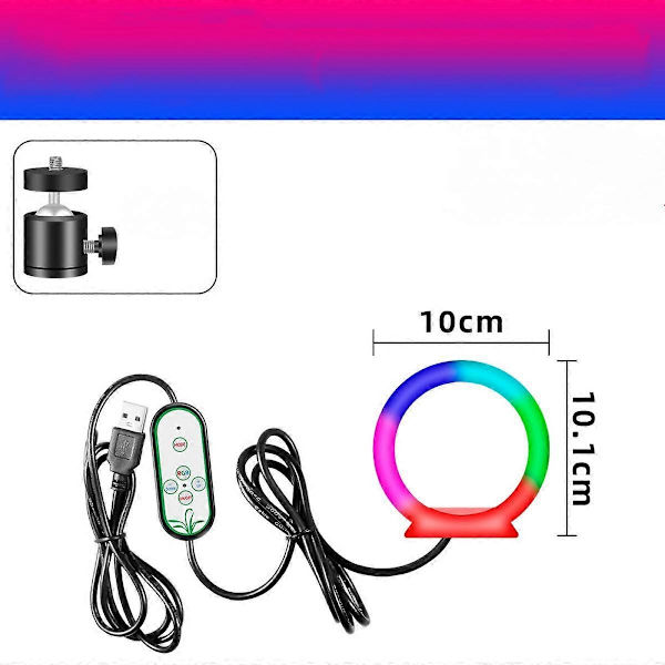 10 cm:n kamera LED RGB -rengasvalo puhelimen valokuvaukseen, LED-rengasvalo USB-täyttölamppu selfie-meikkiin suoraan lähetykseen