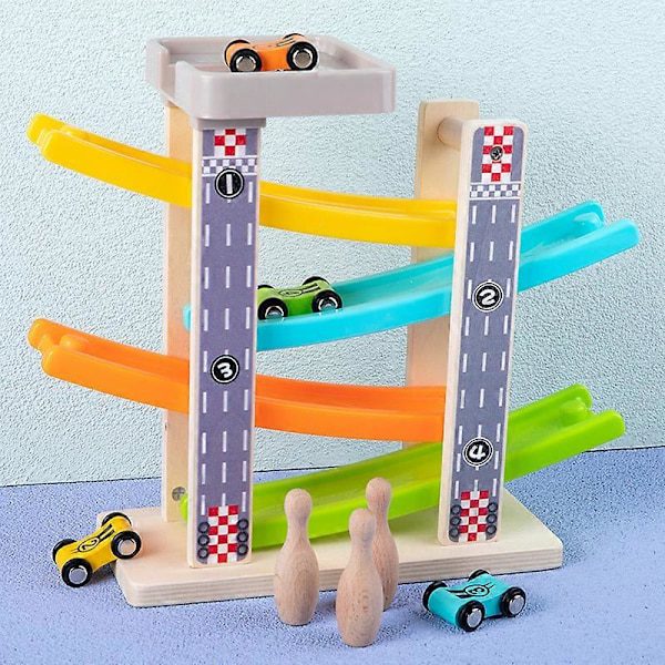 Rolig Träglidare 4-Vånings Parkeringshus Leksaker