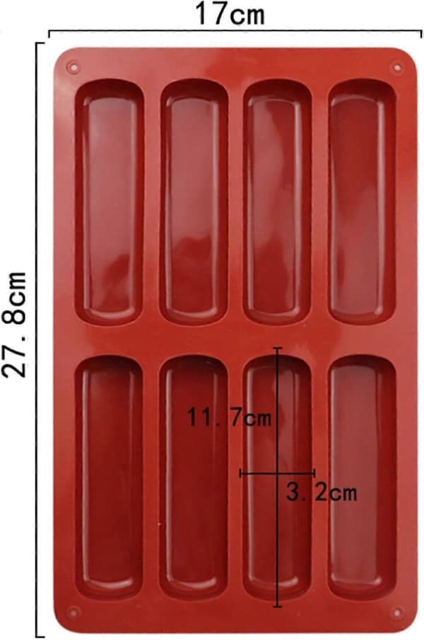 Pakke med 2 Müslibar Bageforme, Silikone Barform med 8 Hulrum, Silikone Bageform Non-Stick Form, Müslibar Bageform til Muffin, Brød