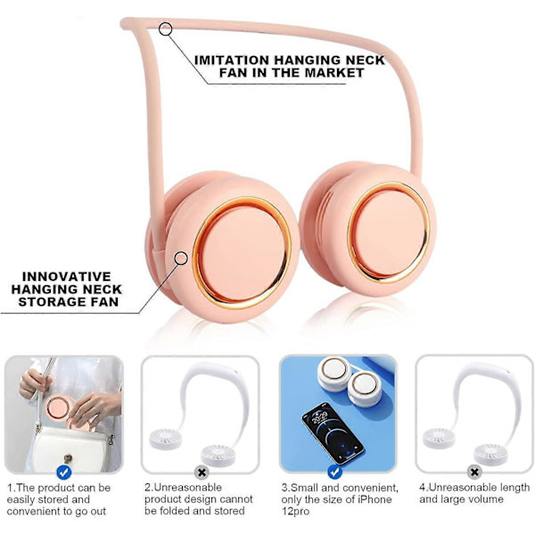 Kannettava kaulatuuletin, roikkuu vapaa henkilökohtainen mini-USB-niskanauha, ladattava 360 jäähdytys
