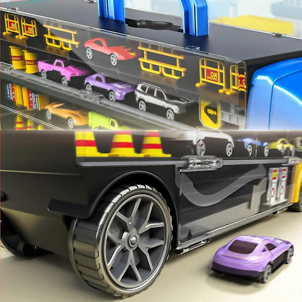 Hauler-rata-autonheitto kuljetusauto lelu 3 4 5 6 -vuotiaille lapsille pojille sininen yellow