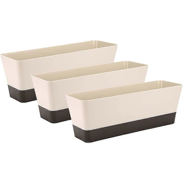 Rektangulär Blomlåda, Rektangulär Plastblomkruka, Utomhus Balkongplanteringskärl 30,5 cm, Set om 3