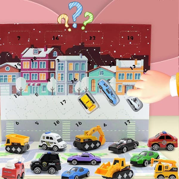 24 stk. Jule Mini Bil Legetøj Julekalender - Giftfri & Lugtfri til Cosplay & Karneval Rollespil
