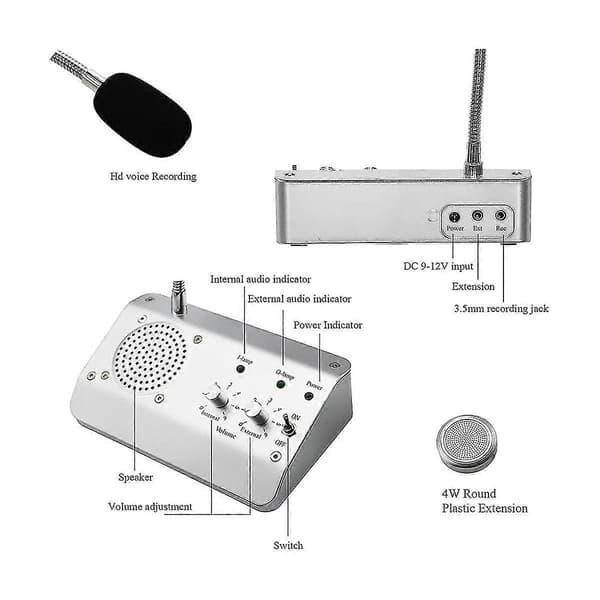 Vindushøyttalersystem, toveis vindusmikrofon intercom høyttaler, intercom system for bedrift, kontor, skole EU-plugg