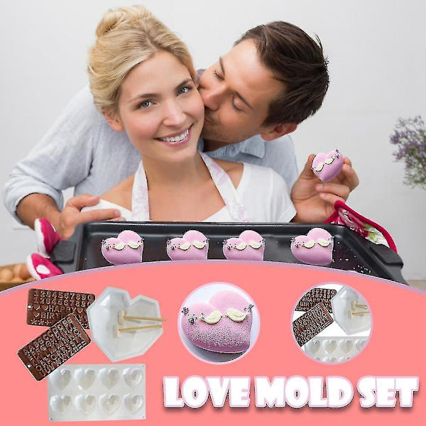 Kogegrej Sæt Valentinsdag Hjerteformet Silikoneform Sæt Chokoladeform DIY Bagesæt