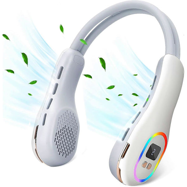 Halsfläkt med RGB Ambient Light, 3600mAh bärbar USB bladlös halsfläkt Tyst fläkt Portabel halsfläkt för resor, sommar