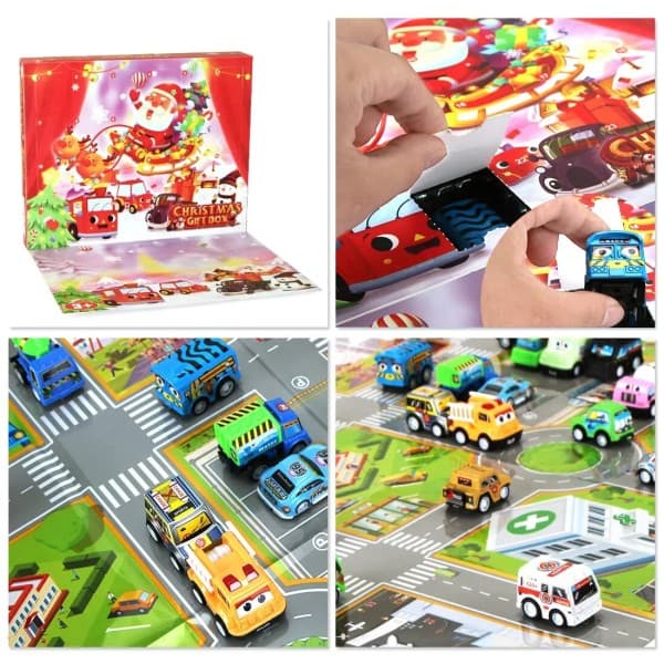 Advent Kalender Bilar Barn Jul Bilar 24 bitar Slumpmässiga Bil Kalender Pull Back Mini Bil Leksak
