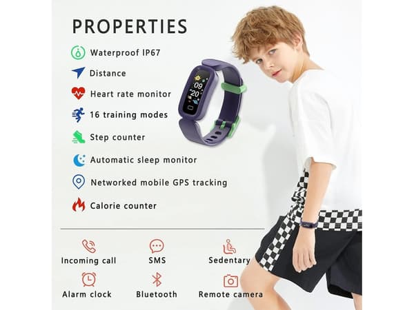 Lasten älykello, lahja lapsille, Bluetooth-yhteensopiva Android iOS:n kanssa, älykello musta