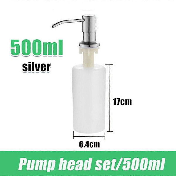 304 Ruostumattomasta teräksestä valmistettu pesuallashanapesuainepumppu Keittiön pesuallas Käsien desinfiointiainepullo Saippua-annostelijan pumpun pään jatkoputken painin set2-500ml-silver