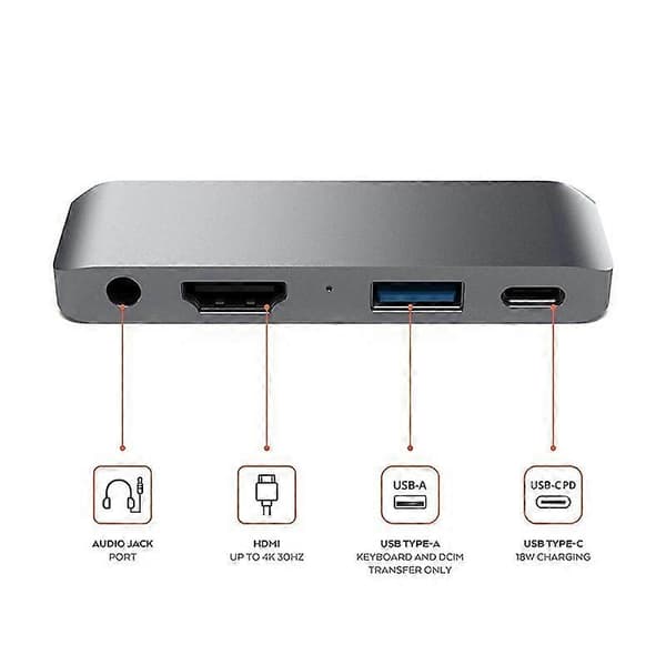 HOJIWI 4-i-1 Type C til Multi USB 3.0 HUB Adapter USB C til HDMI til iPad Pro laptops headsetdock station type c pd usb c hub AA08 gray 4 in1