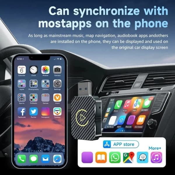 Trådløs CarPlay Adapter 2025, til CarPlay og Android Auto, Plug-and-Play