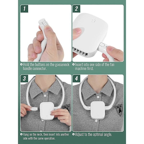 Kaulatuuletin, 2-in-1 kannettava USB-tuuletin 3 nopeutta ladattava handsfree-vyötärönauha kaulakorutuuletin