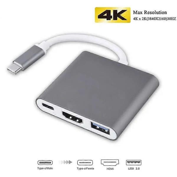 Type C Hub USB 3.0 2.0 Multi USB C Dockingstasjon Laptop Switch HDMI-kompatibel for MacBook Pro Air for Notebook Laptop Telefon 3 in 1 hub grey
