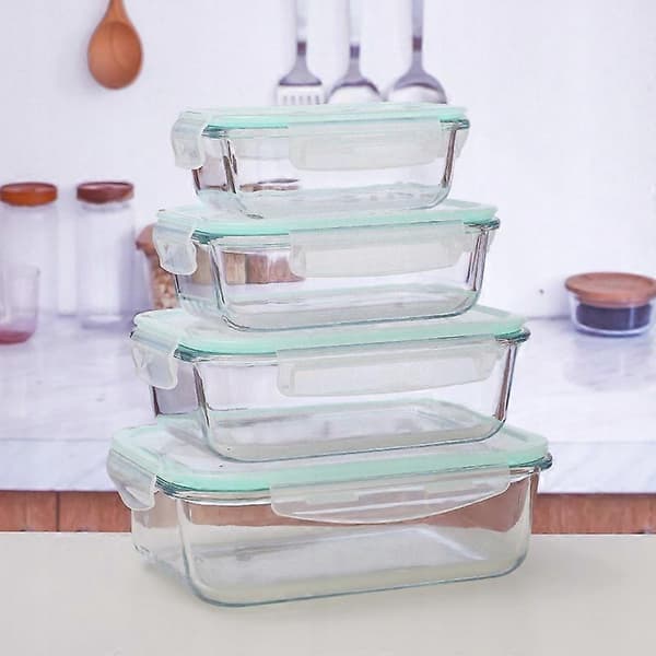 Hermetisk matboks 4x matbeholdere i glass for oppbevaring clear