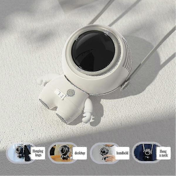 Usb Protable tuuletin ripustettava kaula Kädessä pidettävä Lazy Mini Leafless Spaceman tuuletin kaulanauhalla-valkoisella