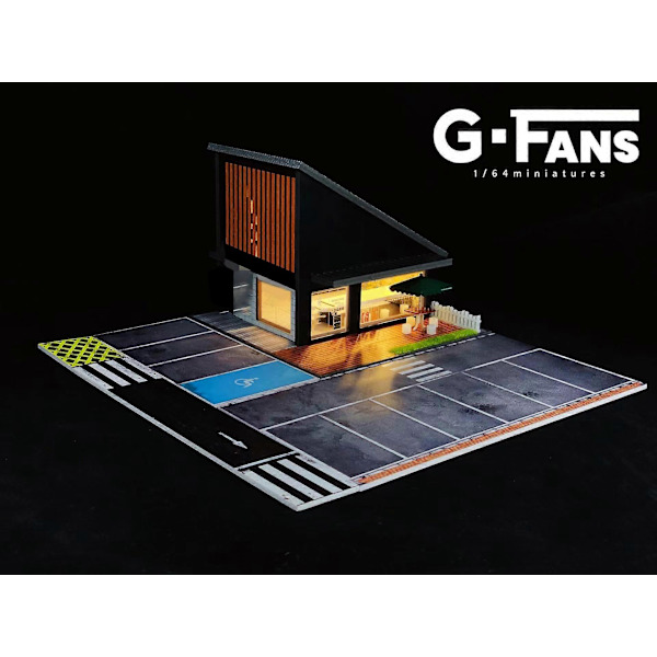 1:64 G FANS Bilgarage Diorama Modell Med LED-lampor Parkeringsplatser Stad DIY Modellset Kan Kombineras med Städer 710012B tools