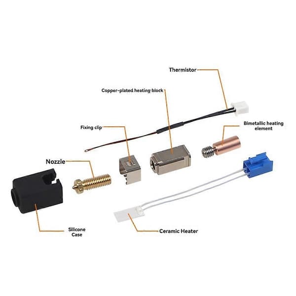 3D Printer Dele Termistor Varmerør Varmeblok Hals Vulkan Dyse Hotend Kit til X1/X2 Genius As Shown
