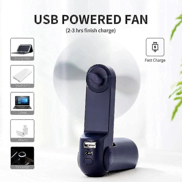 Handhållen fläkt, mini bärbar fläkt, usb uppladdningsbar hopfällbar fläkt, blå