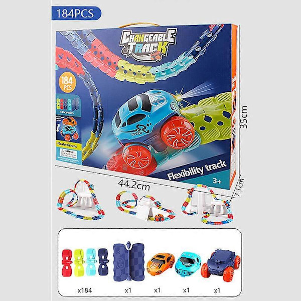 Utbytbar Bana Med LED-upplyst Racerbil Flexibel Monterad Bana Födelsedagspresent För Barn Pojkar Flickor Lbv 184pcs