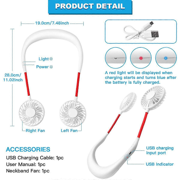 Kaula Kannettavat urheilufanit Hand Free Ladattavat mini-USB-kuulokkeet Suunniteltu käytettäväksi, pieni valkoinen