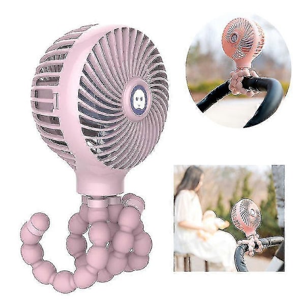 Pink-Mini Handhållen Personlig Bärbar Fläkt Barnvagn Fläkt Bilstol Fläkt Skrivbordsfläkt 29*11*8cm