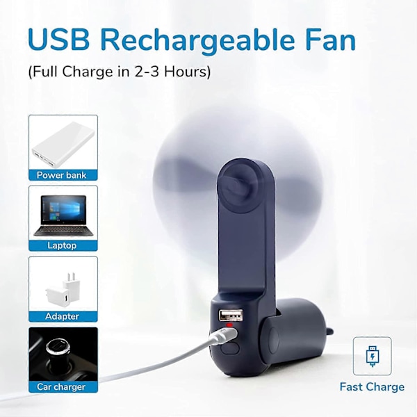 3 in 1 -käsituuletin, minikäsituuletin, kannettava pieni taskutuuletin, USB-ladattava tuuletin