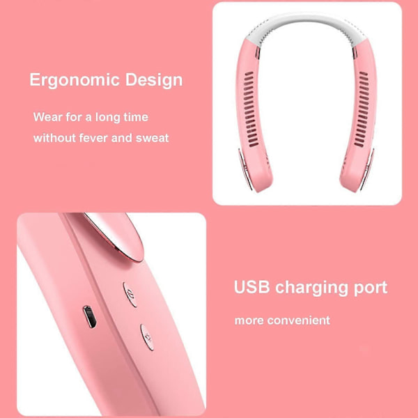 Säädettävä kannettava USB-kaulatuuletin (vaaleanpunainen)