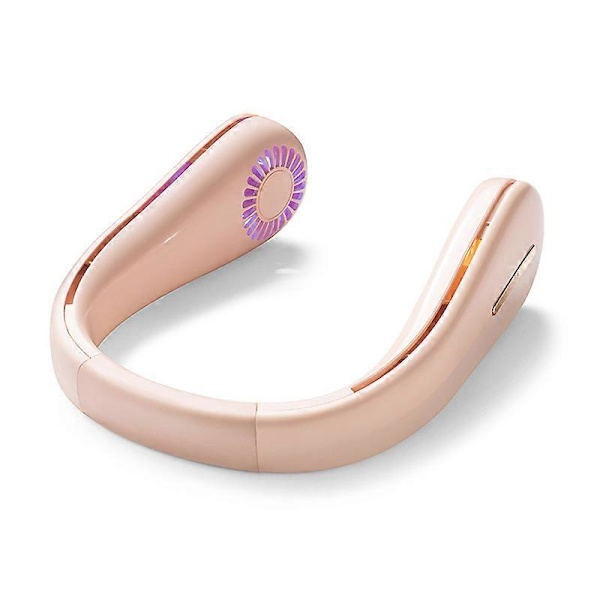 (Pink) Kannettava kaulatuuletin, terätön ladattava henkilökohtainen tuuletin, riippuva kaulatuuletin LED-valolla, 3 nopeutta, 360 ilmavirta