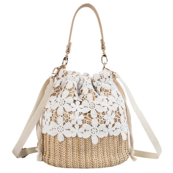Elegant Stråtaske med Blondekant til Kvinder, Stilfulde og Alsidige Skuldertasker og Crossbody Tasker flowers